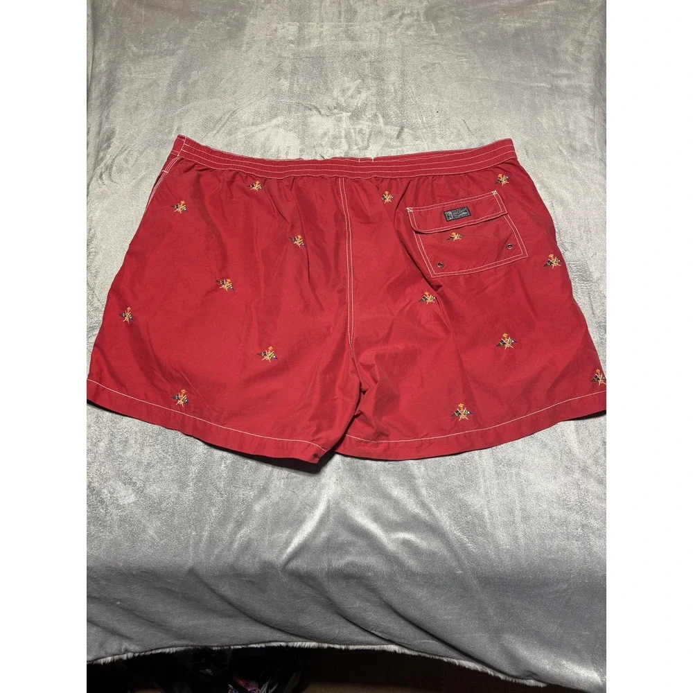 Polo Ralph Lauren Swim Trunks Mens Big 3X Red Embroidered Nautical Flag Lined